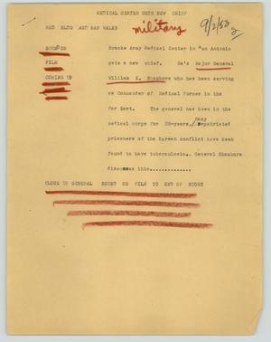 Primary view of object titled '[News Script: Medical center gets new chief]'.