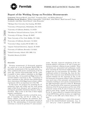 Report of the Working Group on precision measurements