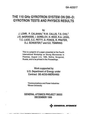 Primary view of object titled 'The 110 GHz Gyrotron System on DIII-D: Gyrotron Tests and Physics Results'.