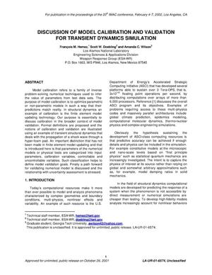 DISCUSSION OF MODEL CALIBRATION AND VALIDATION FOR TRANSIENT DYNAMICS SIMULATION
