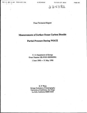 Final Report: Measurements of Surface Ocean Carbon Dioxide Partial Pressure During WOCE, June 1, 1990 - May 31, 1998