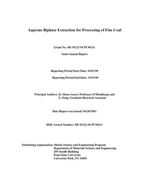 AQUEOUS BIPHASE EXTRACTION FOR PROCESSING OF FINE COAL
