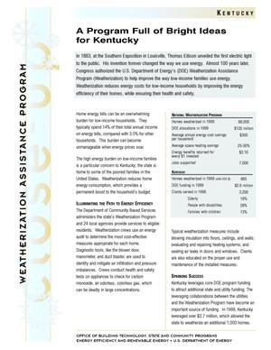 A Program Full of Bright Ideas for Kentucky: Weatherization Assistance Close-Up Fact Sheet