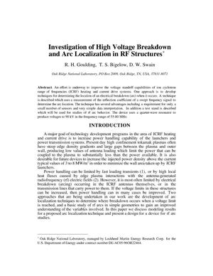 Investigation of High Voltage Breakdown and Arc Localization in RF Structures