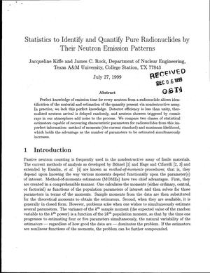 Statistics to Identify and quantify Pure Radionuclides by Their Neutron Emission Patterns