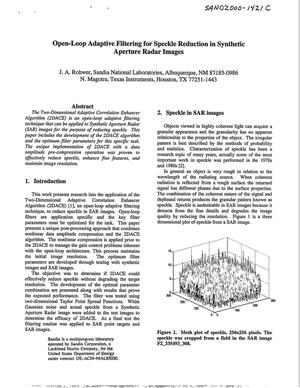 Open-Loop Adaptive Filtering for Speckle Reduction in Synthetic Aperture Radar Images