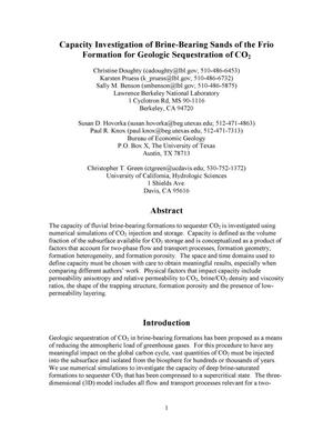 Capacity investigation of brine-bearing sands of the Fwwm formation for geologic sequestration of CO{sub 2}