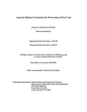 AQUEOUS BIPHASE EXTRACTION FOR PROCESSING OF FINE COAL