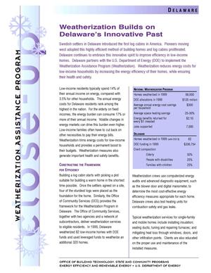 Weatherization Builds on Delaware's Innovative Past: Weatherization Assistance Close-Up Fact Sheet