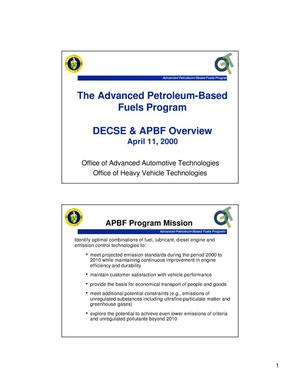 The Advanced Petroleum-Based Fuels Program DECSE and APBF Overview