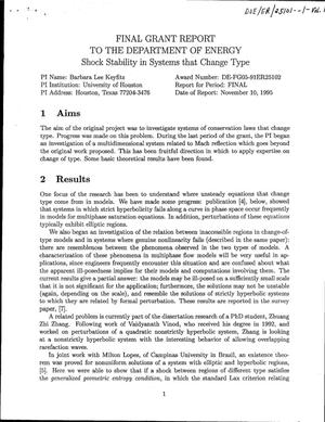 Shock stability in systems that change type. Final grant report to the Department of Energy