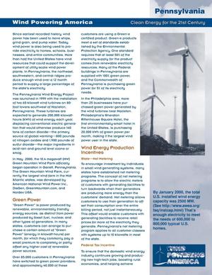 Wind Powering America: Pennsylvania (Clean Energy for the 21st Century Fact Sheet)