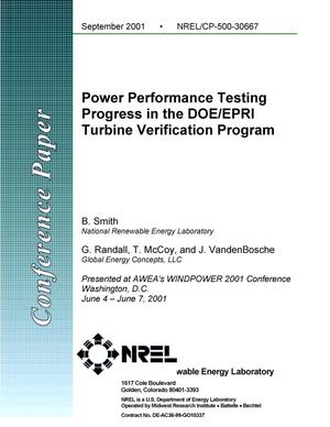 Power Performance Testing Progress in the DOE/EPRI Turbine Verification Program