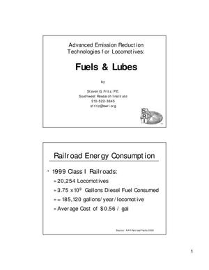 Advanced Emission Reduction Technologies for Locomotives: Fuels and Lubes