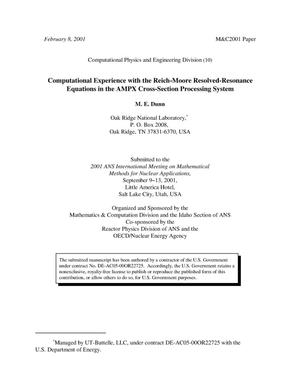 Computational Experience with the Reich-Moore Resolved-Resonance Equations in the AMPX Cross-Section Processing System