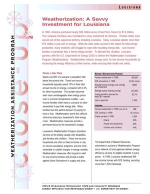 Weatherization: A Savvy Investment for Louisiana: Weatherization Assistance Close-Up Fact Sheet