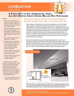 Fresh Way to Cut Combustion, Crop and Air Heating Costs Avoids Million BTU Purchases: Inventions and Innovation Combustion Success Story