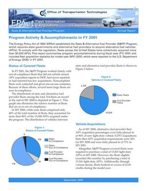 EPAct Fleet Information and Regulations: State and Alternative Fuel Provider Program, Annual Report FY 2001
