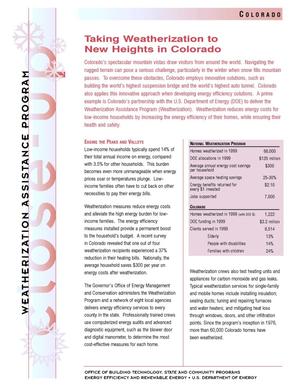 Taking Weatherization to New Heights in Colorado: Weatherization Assistance Close-Up Fact Sheet