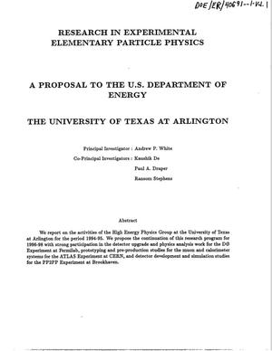 Research in experimental elementary particle physics. A proposal to the U.S. Department of Energy
