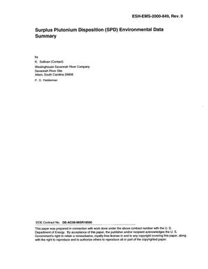 Surplus Plutonium Disposition (SPD) Environmental Data Summary