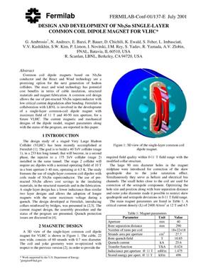 Design and development of Nb{sub 3}Sn single-layer common coil dipole magnet for VLHC