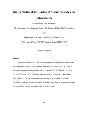 Kinetic Studies of the Reaction of Atomic Chlorine with Chlorobenzene