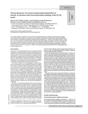 Thermochemistry of 2-amino-3-quinoxalinecarbonitrile-1, 4-dioxide. Evaluation of the mean dissociation enthalpy of the (N-O) bond