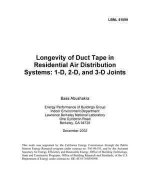 Longevity of duct tape in residential air distribution systems: 1-D, 2-D, and 3-D joints