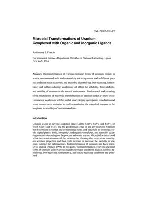 Microbial Transformations of Uranium Complexed With Organic and Inorganic Ligands.