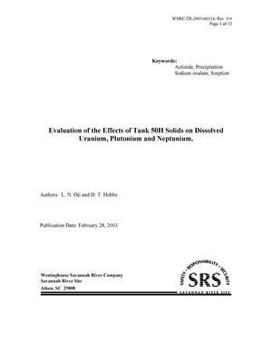 Evaluation of the Effects of Tank 50H Solids on Dissolved Uranium, Plutonium and Neptunium