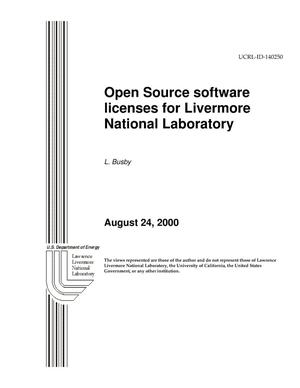 Open Source Software Licenses for Livermore National Laboratory