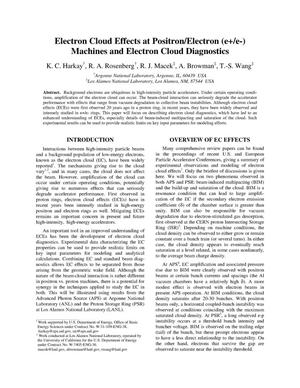 Electron cloud effects at positron/electron (e+/e-) machines and electron cloud diagnostics.