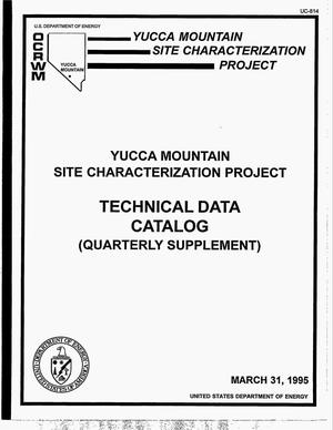 Yucca Mountain Site Characterization Project technical data catalog quarterly supplement