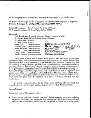 DOE Program for Academic and Industrial Research (PAIR) - Final Report