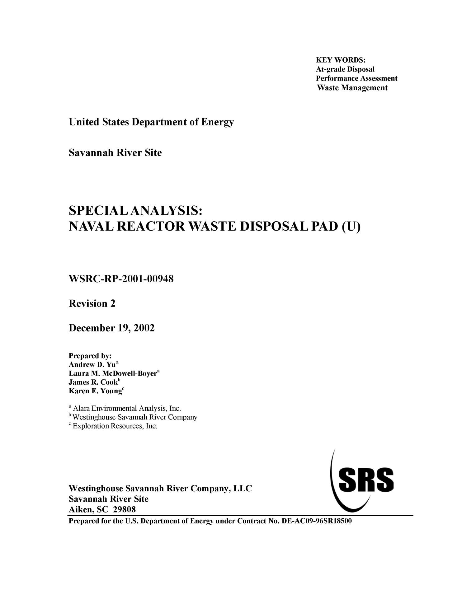 Special Analysis: Naval Reactor Waste Disposal Pad
                                                
                                                    [Sequence #]: 3 of 137
                                                