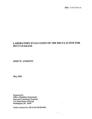 Laboratory Evaluation of the Delta Q Test for Duct Leakage
