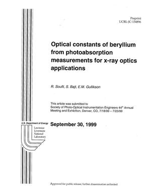 Optical Constants of Beryllium from Photoabsorption Measurements for X-Ray Optics Applications