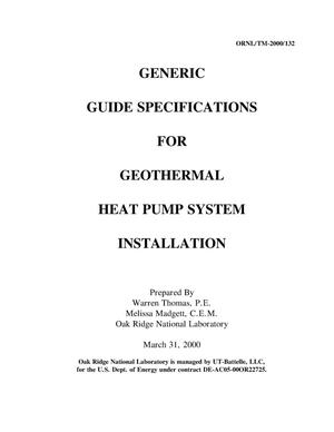Generic Guide Specification for Geothermal Heat Pump Systems