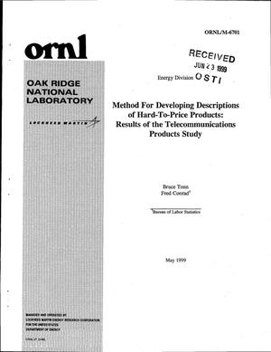 Method for Developing Descriptions of Hard-to-Price Products: Results of the Telecommunications Product Study