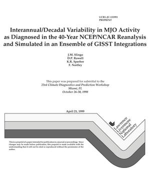 Interannual/decadal variability in MJO activity as diagnosed in the 40-year NCEP/NCAR reanalysis and simulated in an ensemble of GISST integrations