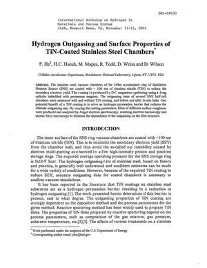 Hydrogen Outgassing and Surface Properties of Tin Coated Stainless Steel Chambers.