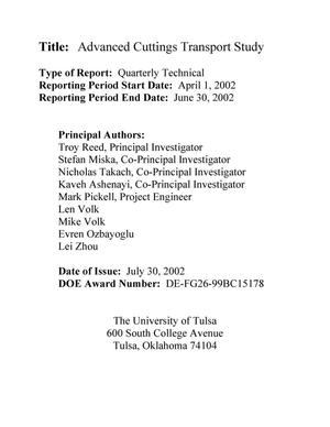 Advanced Cuttings Transport Study Quarterly Technical Report: April-June 2002