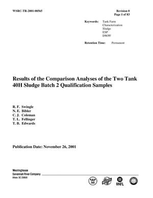 Results of the Comparison Analyses of the Two Tank 40H Sludge Batch 2 Qualification Samples