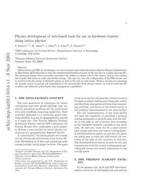Physics development of web-based tools for use in hardware clusters doing lattice physics