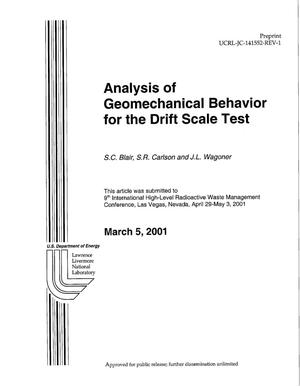Analysis of Geomechanical Behavior for the Drift Scale Test
