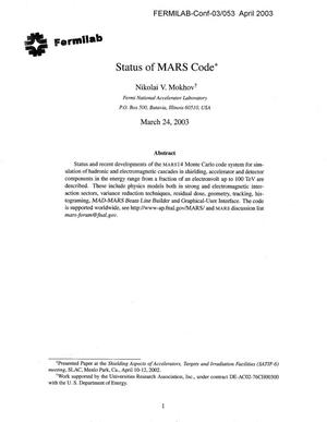 Status of MARS Code