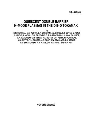 Quiescent Double Barrier H-Mode Plasmas in the Diii-D Tokamak