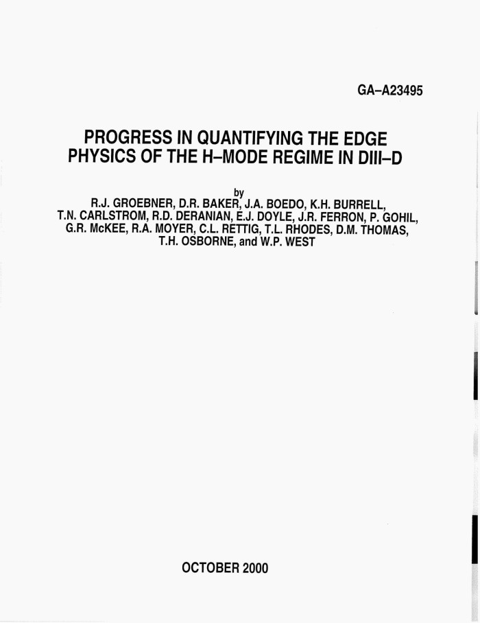Progress In Quantifying The Edge Physics Of H Mode Regime In Diii D Unt Digital Library