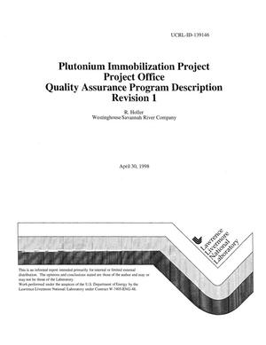 Plutonium Immobilization Project, Project Office Quality Assurance Program Description Revision 1